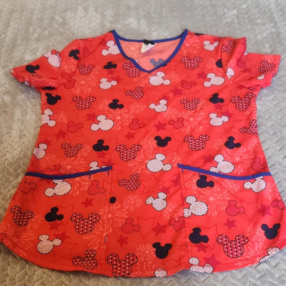 Disney Red Mickey Mouse Scrub Top Size S